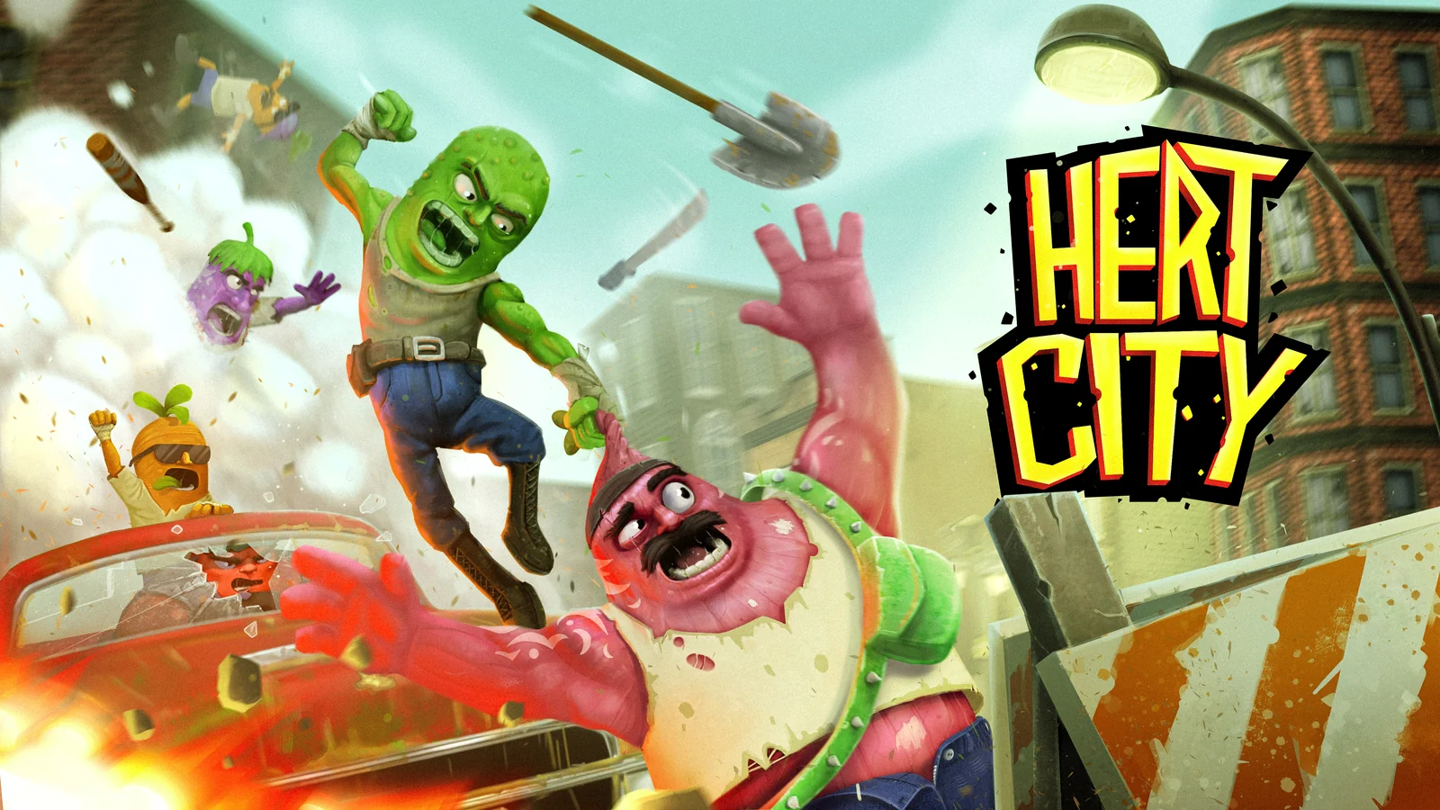 HertCity characters in an action-packed street battle